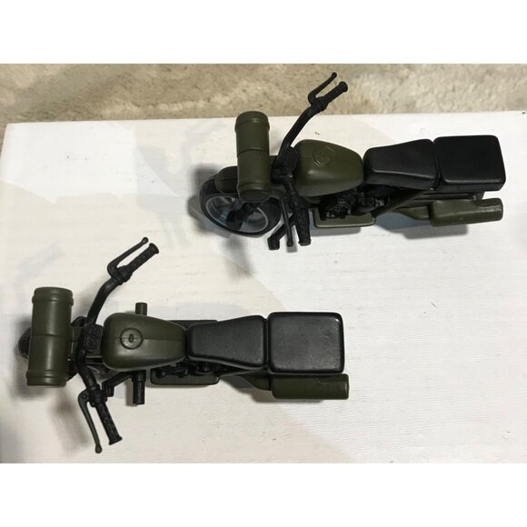 Pair Of Vintage Green Toy Military Motorcycles for Action Figures - Picture 3 of 15